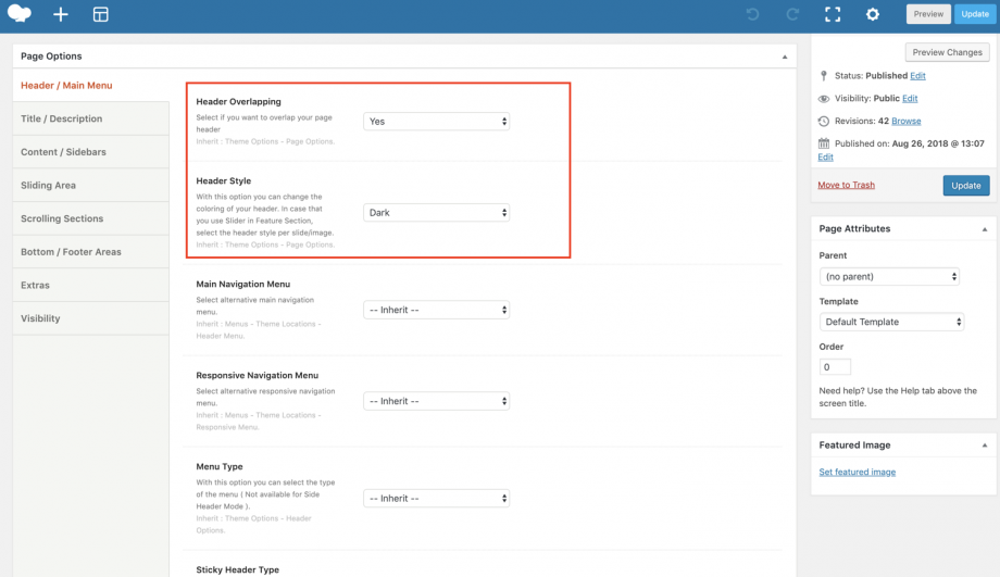 Header Page Options Crocal