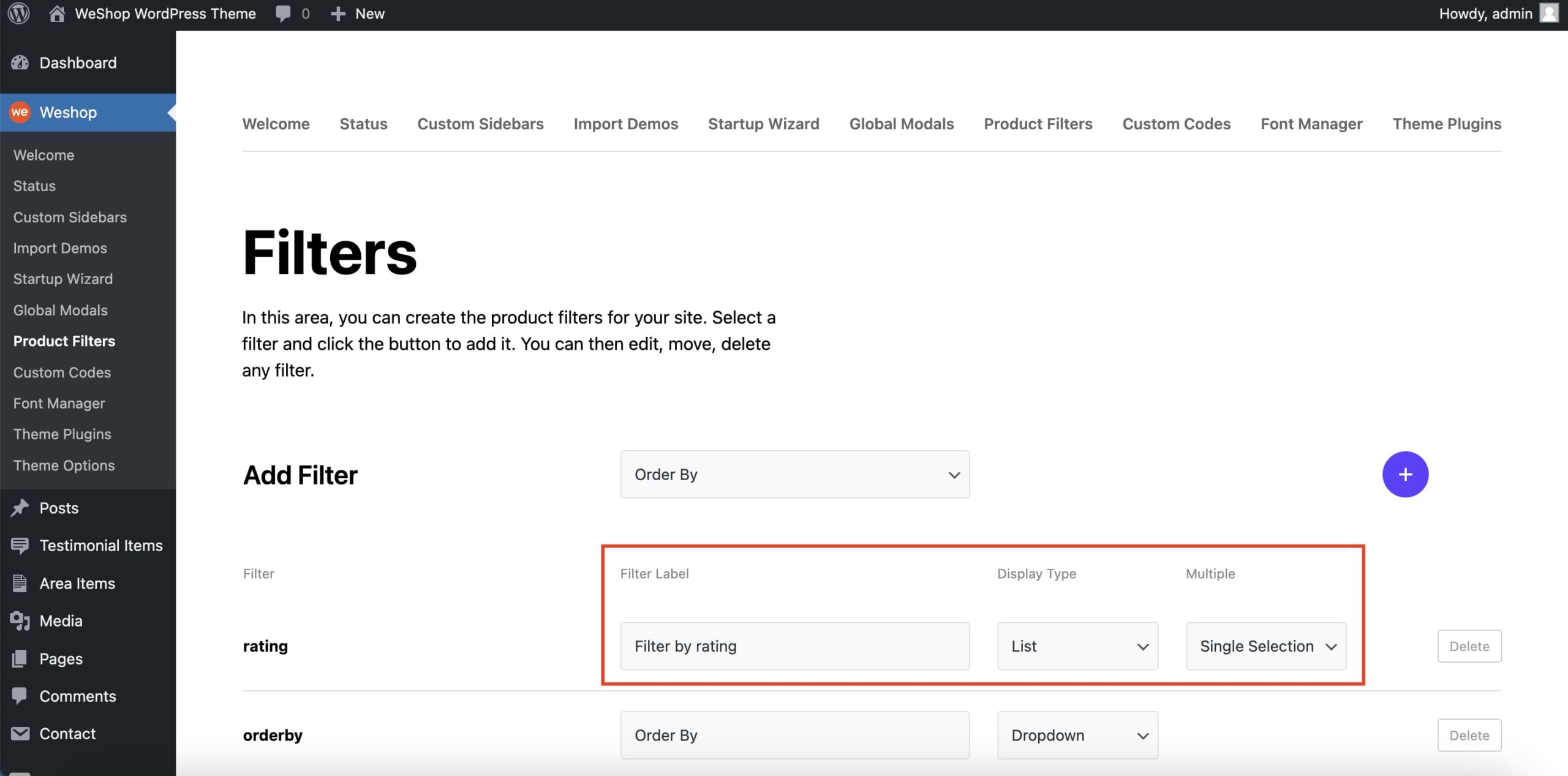 Product Filters Options in WeShop